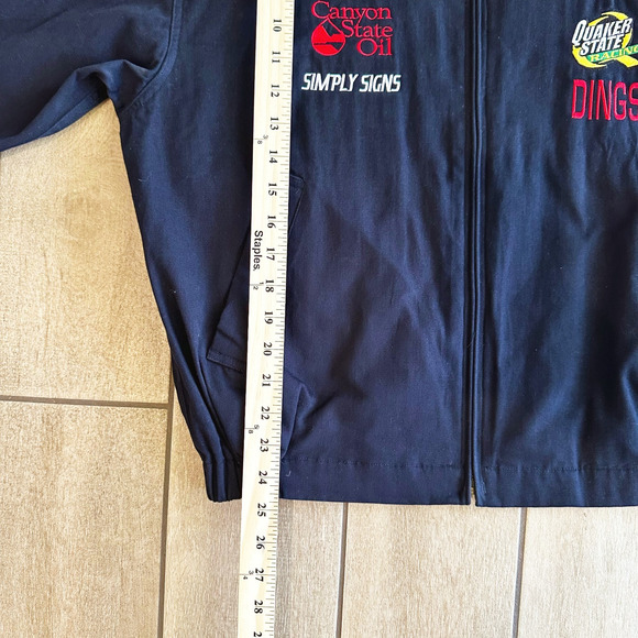 VTG Style Mens Racing Jacket With Embroidered Patches Small Retro Canvas Blue - Picture 7 of 8